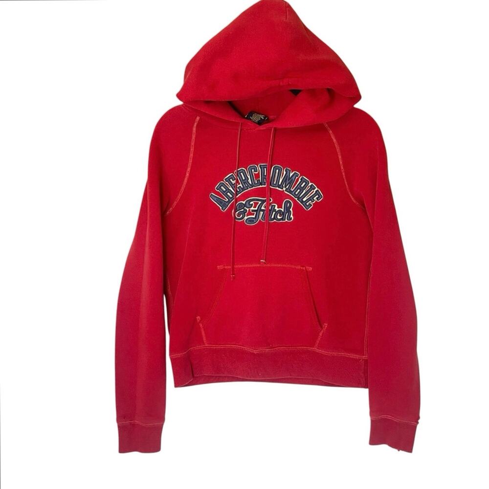 VTG Y2K Abercrombie & Fitch Red Spell Out Logo Pullover Hoodie Sweatshirt Large